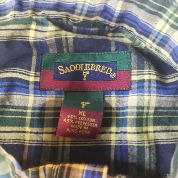 Saddlebred Mens‎ XL Shirt Long Sleeve Plaid Cotton Blend Pocket - Picture 2 of 7